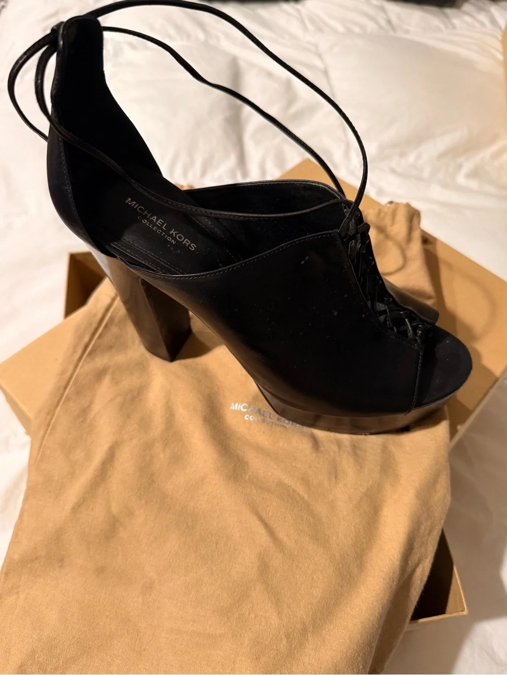 Michael Kors Collection Black Leather Lace-Up Platform Sandal